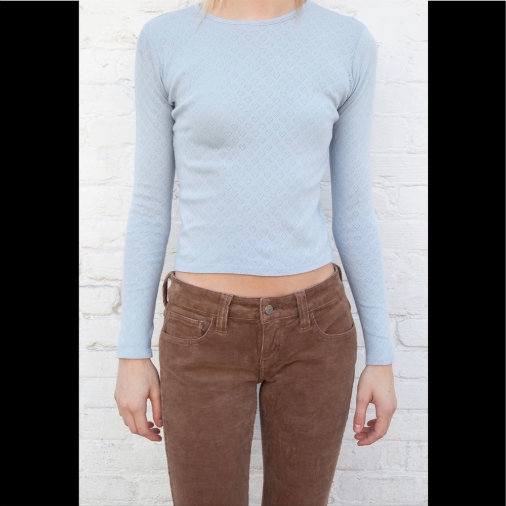 blue heart patterned brandy long sleeve top